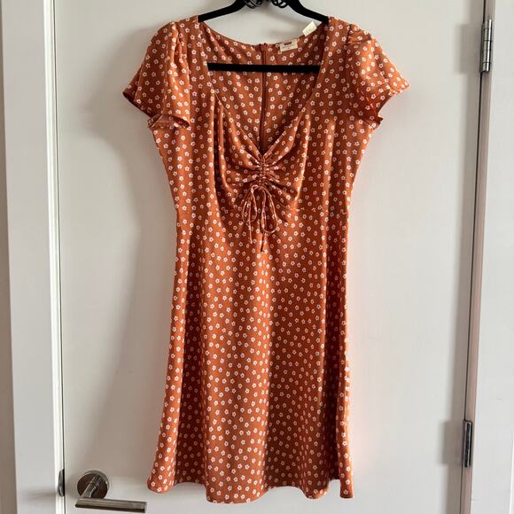 Levi's Skylar Floral Dress Orange Sweetheart Neck Back Zip Short Sleeve Sz M - Picture 4 of 9